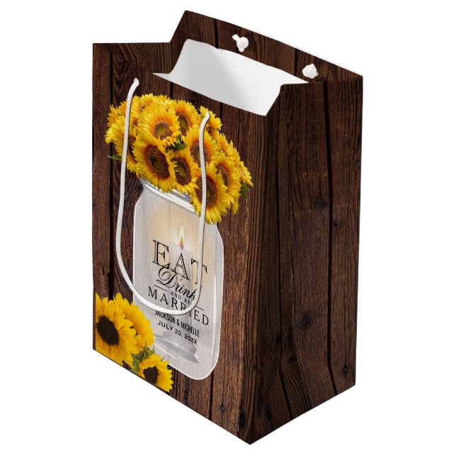 Eat, Drink and be Married - Country Sunflowers Medium Gift Bag (Front Angled)