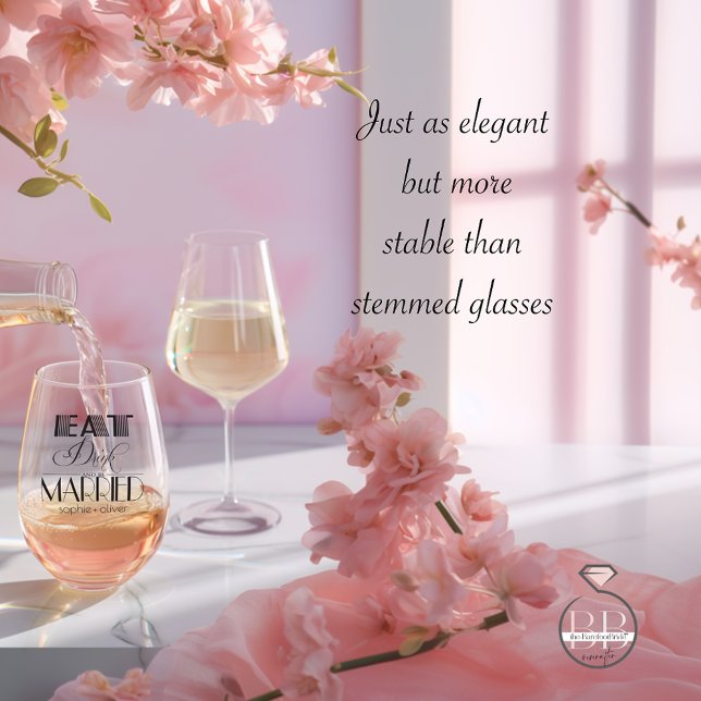 Eat Drink and be Married Gatsby Style Typography  Stemless Wine Glass (Creator Uploaded)