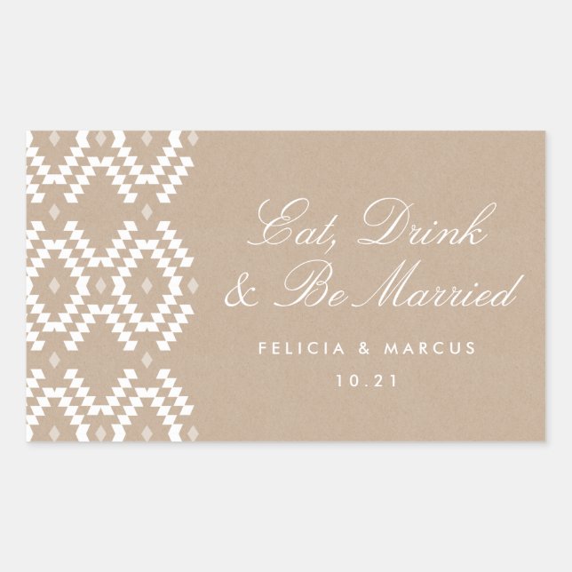 Eat, Drink and Be Married label, mini champagne Rectangular Sticker (Front)
