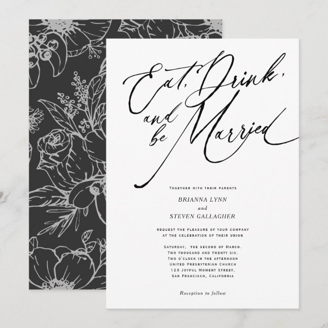 Eat drink and be married Modern script wedding Invitation (Front/Back)