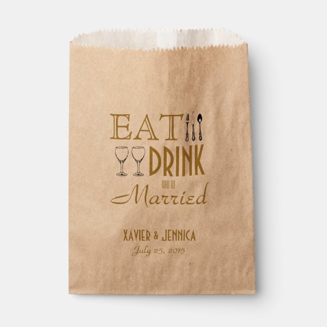 Eat Drink and be Married Personalised Silverware Favour Bags (Front)