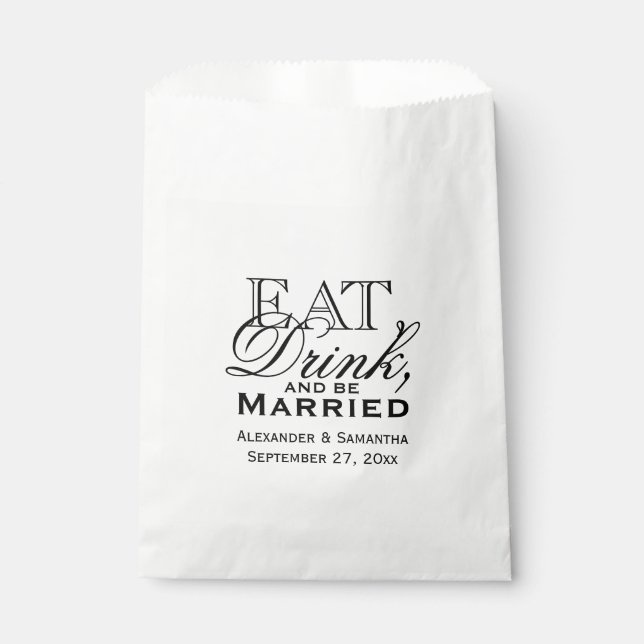 Eat, Drink, and Be Married Personalised Wedding Favour Bags (Front)