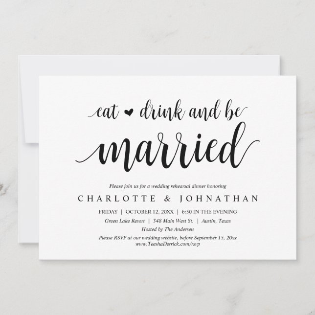 Eat, Drink and be Married, Rehearsal Dinner Invitation (Front)