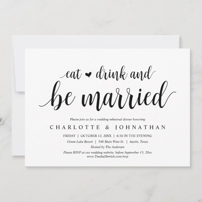 Eat, Drink and be Married, Rehearsal Dinner Invitation (Front)