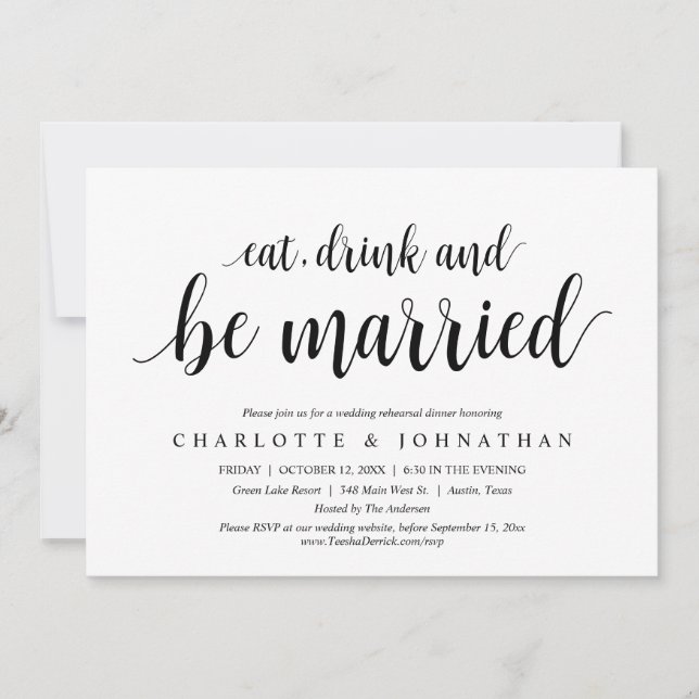 Eat, Drink and be Married, Rehearsal Dinner Invitation (Front)