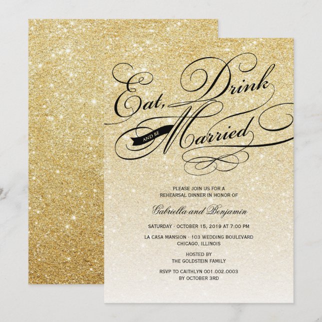 Eat Drink And Be Married Rehearsal Dinner Invite (Front/Back)