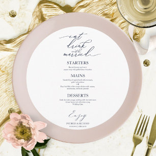 Eat Drink and Be Married Round Menu Card For Plate