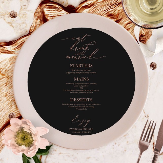 Eat Drink and Be Married Round Menu Card For Plate (Creator Uploaded)