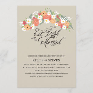 Eat Drink and Be Married Rustic Floral Wreath Invitation