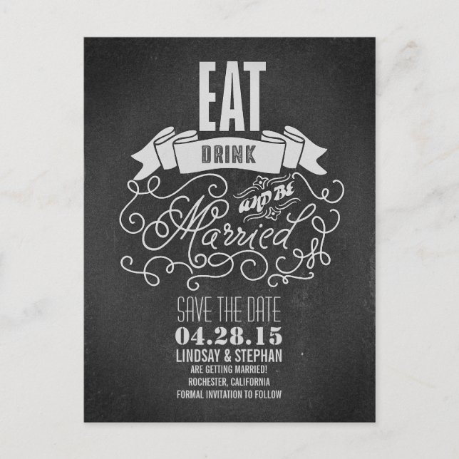 Eat Drink and be Married Save the Date postcard (Front)