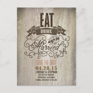 Eat Drink and be Married Save the Date postcard