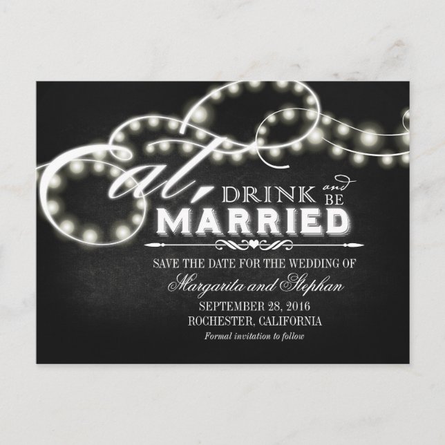 Eat, drink and be married save the date postcards (Front)