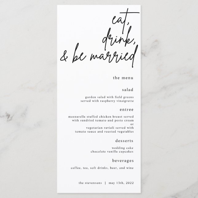 Eat, Drink, And Be Married Script Wedding Menu (Front)