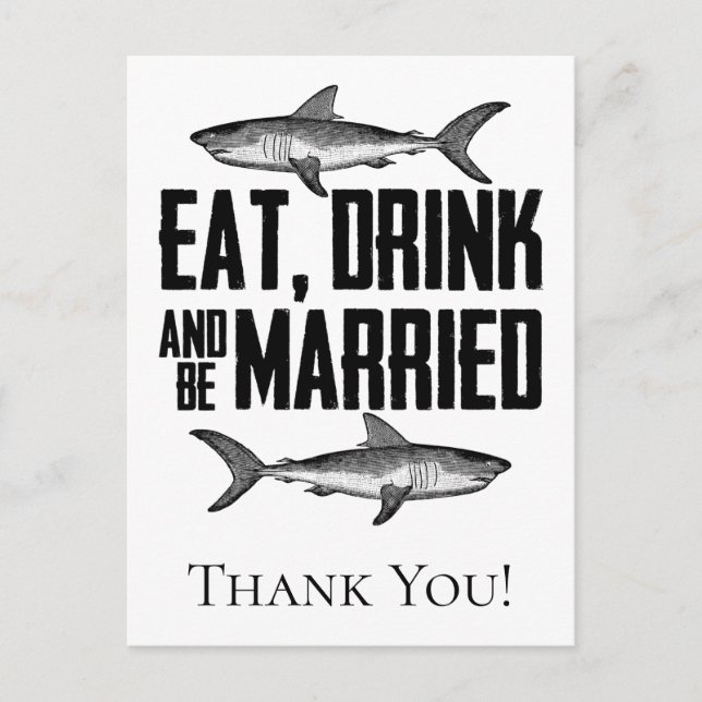 Eat Drink and be Married Sharks Wedding Thank You Postcard (Front)