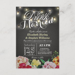 EAT Drink and Be Married String Light Chic Floral Invitation