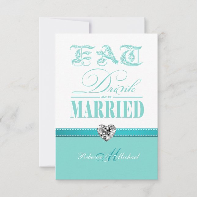 Eat Drink and be Married - Teal Blue RSVP Card (Front)