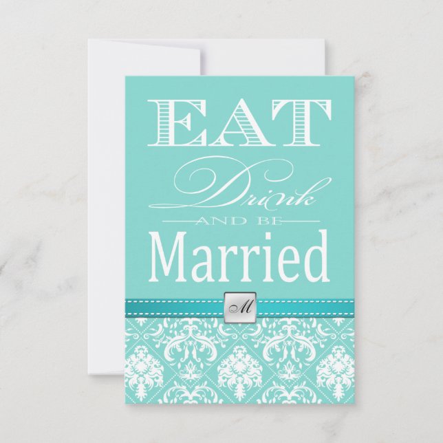 Eat Drink and be Married - Teal Blue RSVP Card (Front)