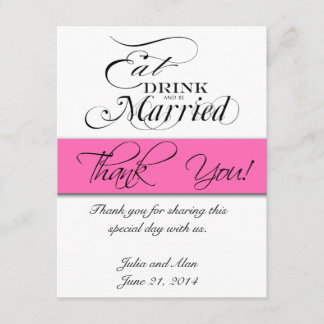 Eat, Drink, and Be Married Thank You Card Hot Pink