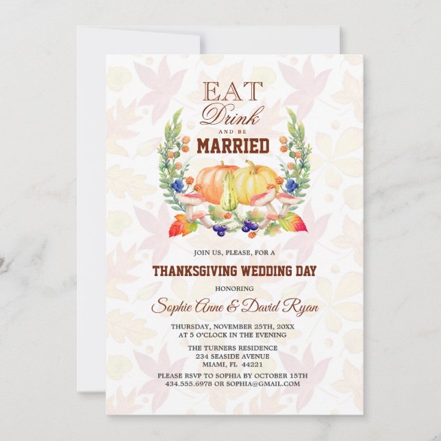 Eat Drink and be MARRIED Thanksgiving Wedding Invitation (Front)
