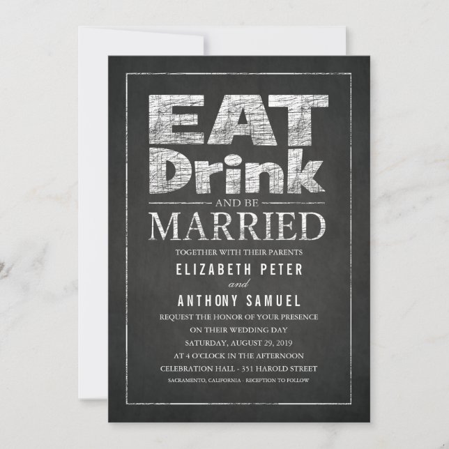 Eat Drink and Be Married Unique Creative Wedding Invitation (Front)
