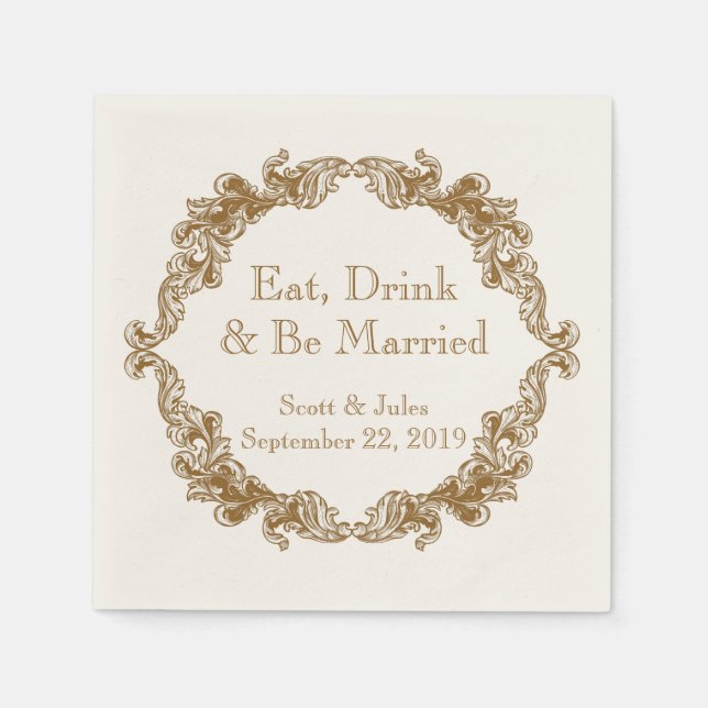 Eat, Drink and Be Married Vintage Wedding Napkins (Front)