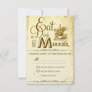 eat drink and be married vintage wedding rsvp card