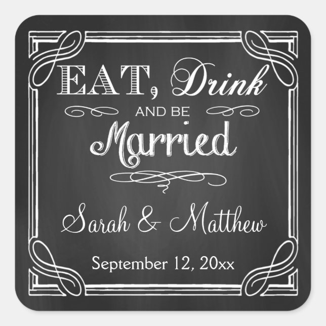 Eat Drink and be Married Wedding Favour Stickers (Front)