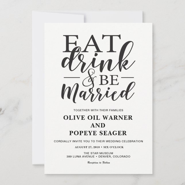 Eat Drink and Be Married Wedding Invitation (Front)