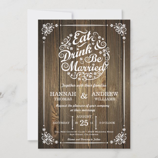 Eat Drink and Be Married Wedding Invitation (Front)