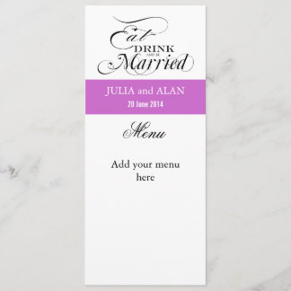 Eat, Drink, and Be Married Wedding Menu Card Lilac