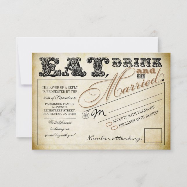 eat drink and be married wedding RSVP (Front)