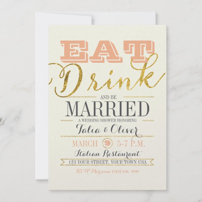 EAT DRINK AND BE MARRIED Wedding Shower Invitation (Front)