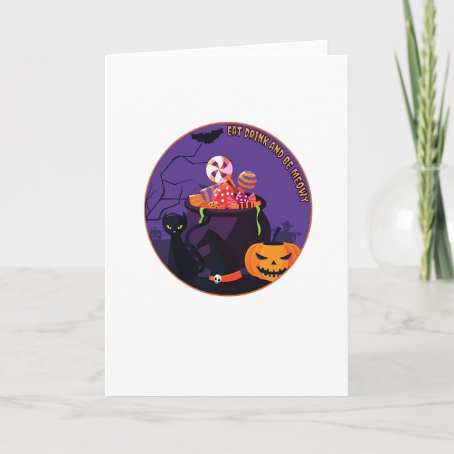 Eat Drink And Be Meowy Cute Casual Card (Front)