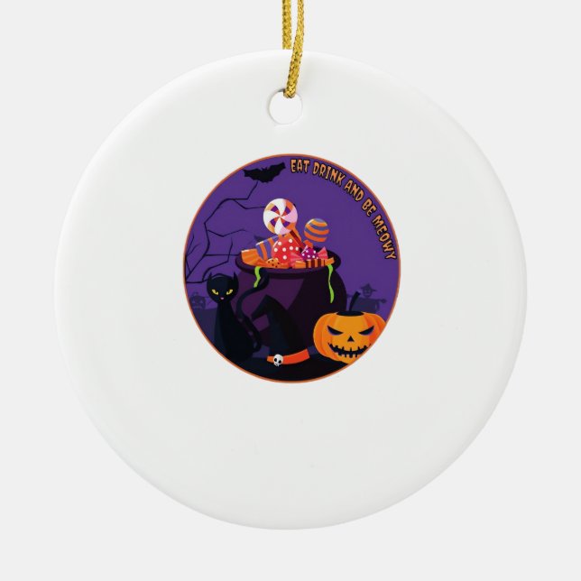 Eat Drink And Be Meowy Cute Casual Ceramic Tree Decoration (Front)