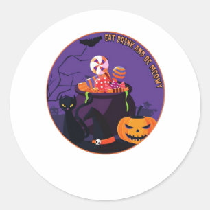 Eat Drink And Be Meowy Cute Casual Classic Round Sticker