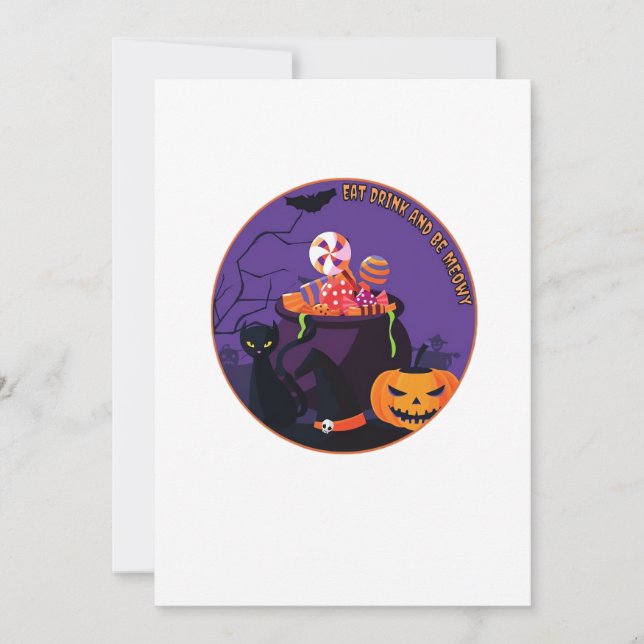 Eat Drink And Be Meowy Cute Casual Holiday Card (Front)