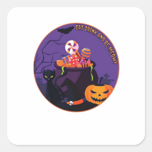 Eat Drink And Be Meowy Cute Casual Square Sticker