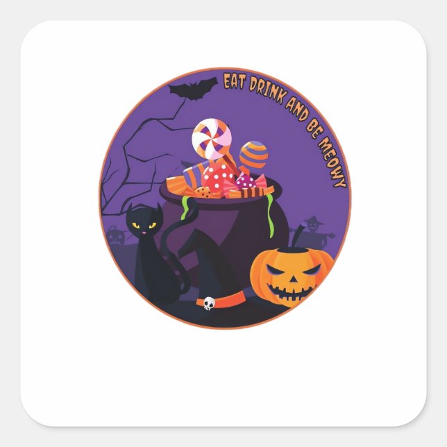 Eat Drink And Be Meowy Cute Casual Square Sticker (Front)