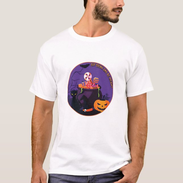 Eat Drink And Be Meowy Cute Casual T-Shirt (Front)