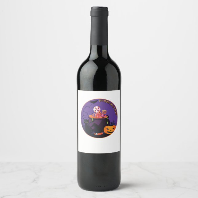 Eat Drink And Be Meowy Cute Casual Wine Label (Front)