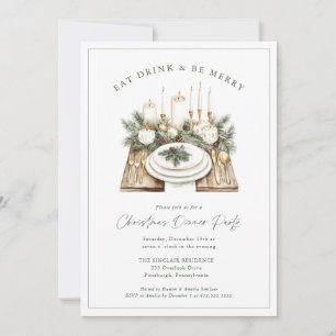 Eat Drink and Be Merry Christmas Dinner Party Invitation