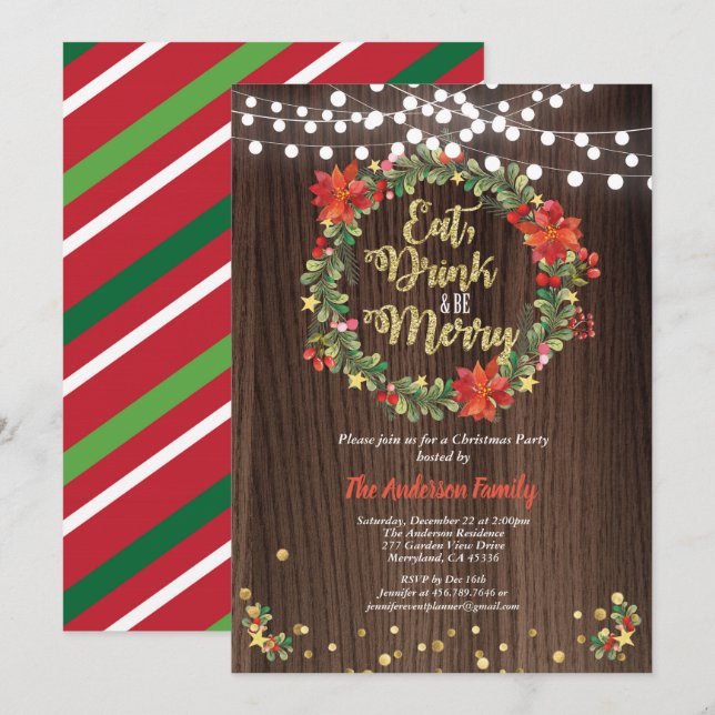 Eat drink and be merry Christmas dinner party Invitation (Front/Back)