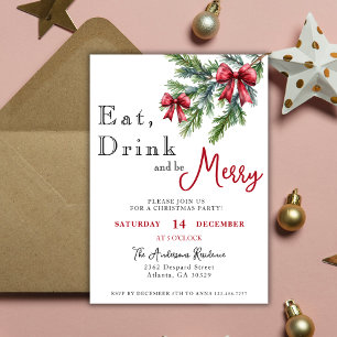 Eat Drink And Be Merry Christmas Drinks Party Invitation