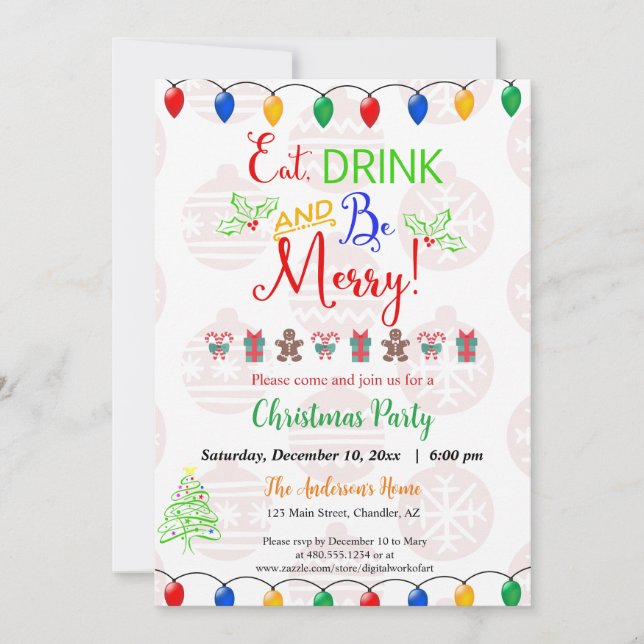 Eat Drink and Be Merry Christmas Holiday Party Invitation (Front)