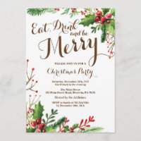 Eat Drink and Be Merry Christmas Party Invitation