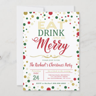 Eat Drink and Be Merry Christmas Party Invitation