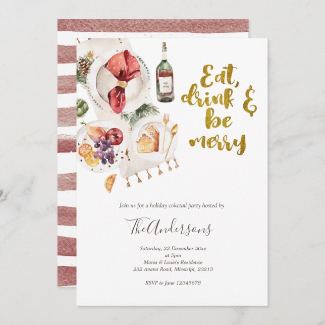 Eat Drink and Be Merry Christmas Party Invitation (Front/Back)