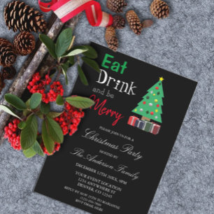 Eat Drink And Be Merry Christmas Party Invitation