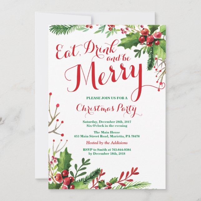Eat Drink and Be Merry Christmas Party Invitation (Front)