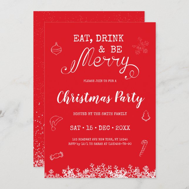 Eat, Drink and be Merry Christmas Party Invitation (Front/Back)